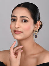 Gold plated Flower Stud with tear drop earring - Purple