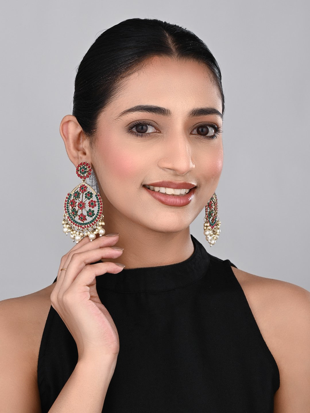 Gold-Plated Floral Motif Earrings Multi