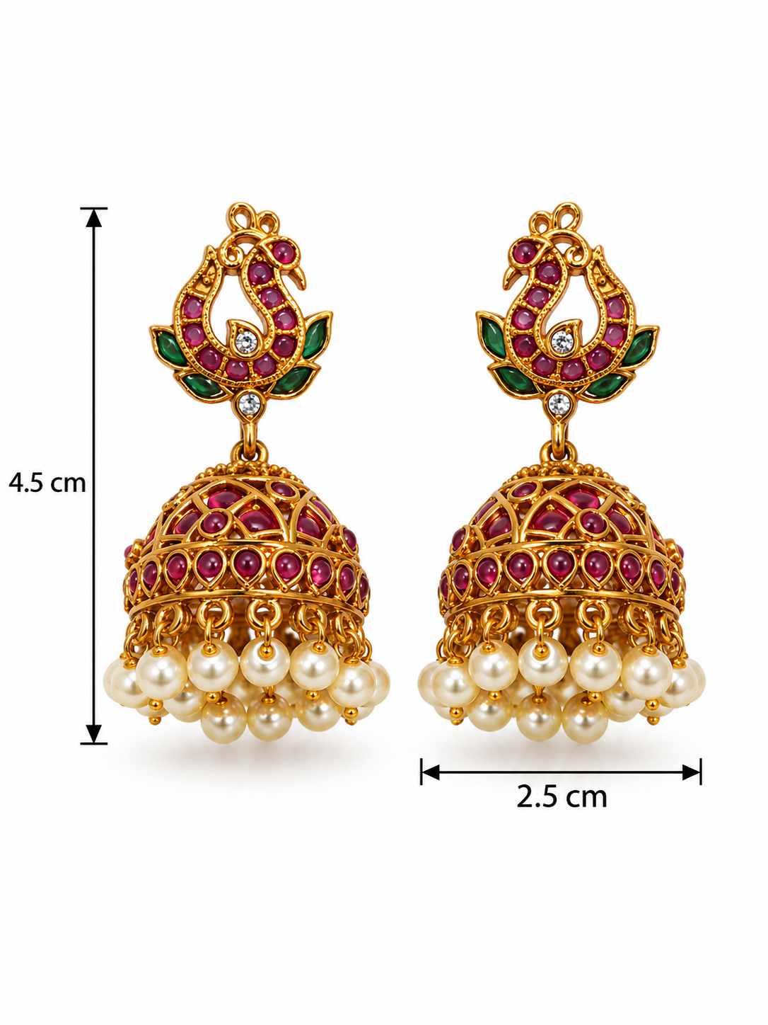 Aadhya Gold-Toned Peacock Kundan Jhumka Earrings