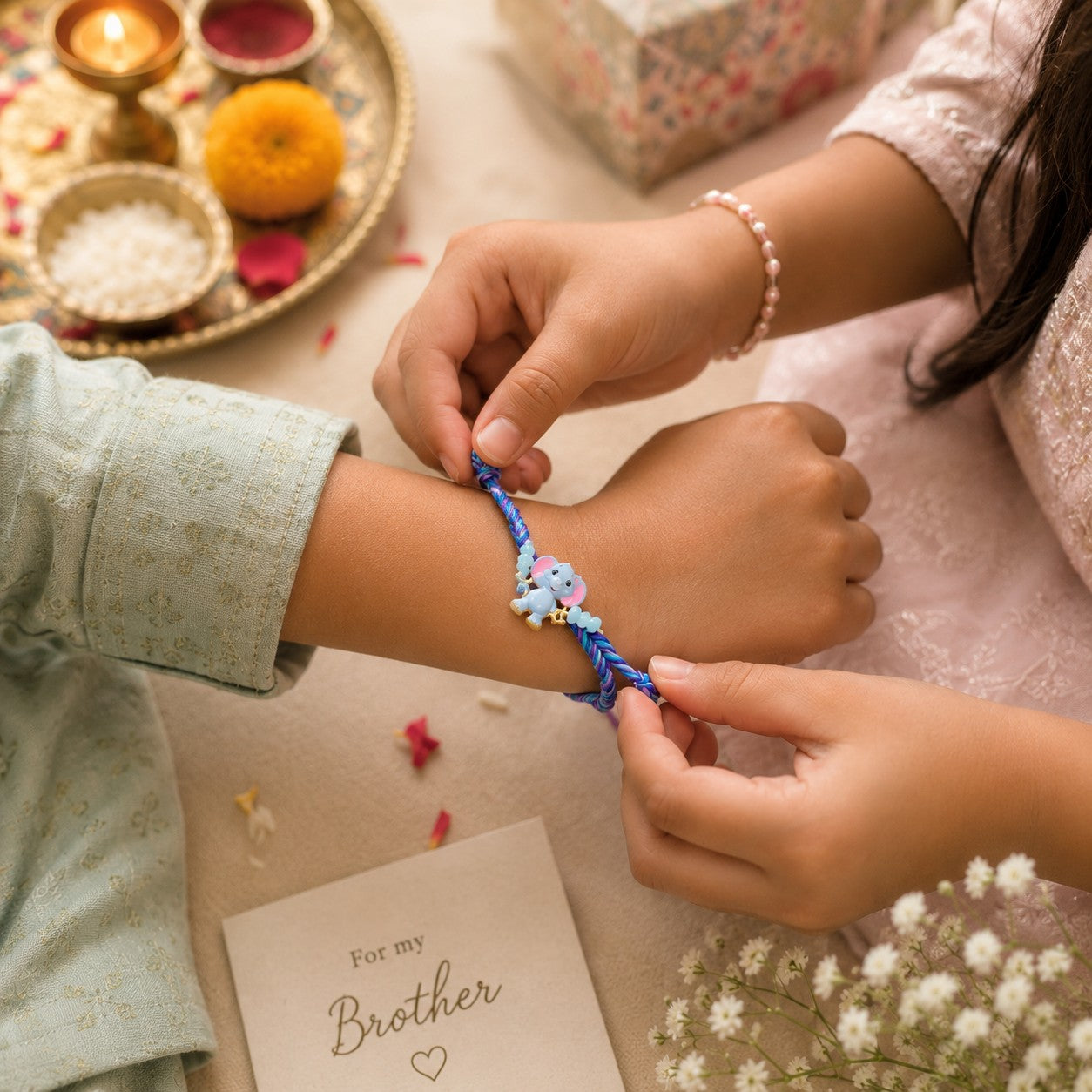 Blue Elephant Charm & Evil Eye Protection Rakhi