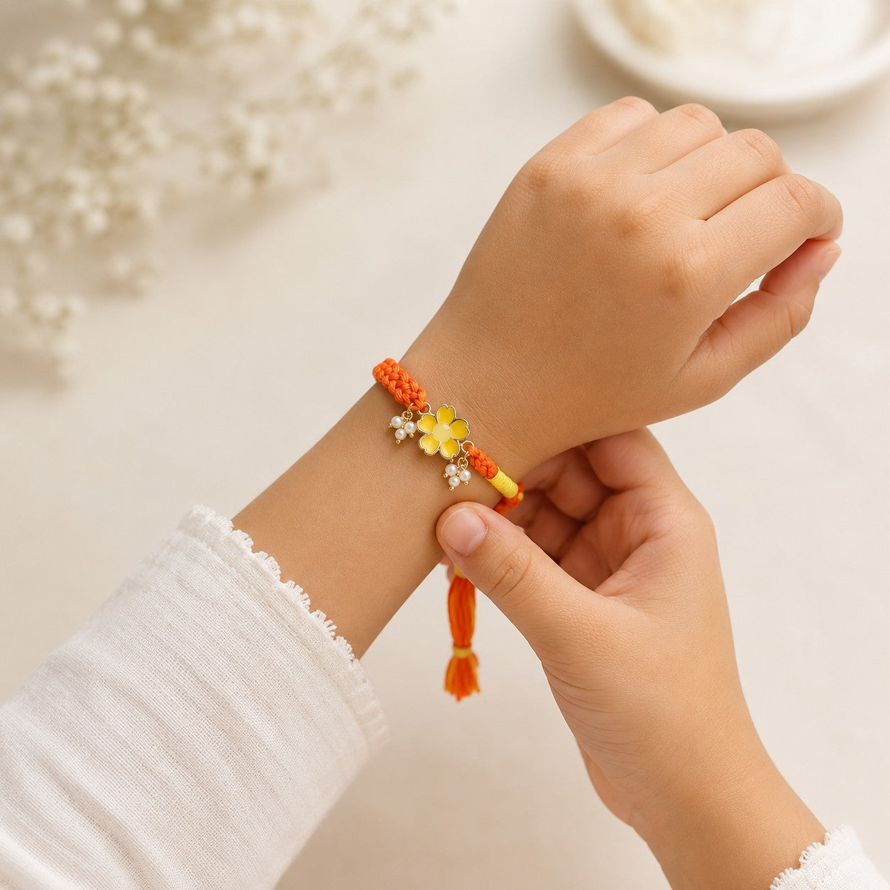 Yellow Floral & Elephant Charm Rakhi Set of 2
