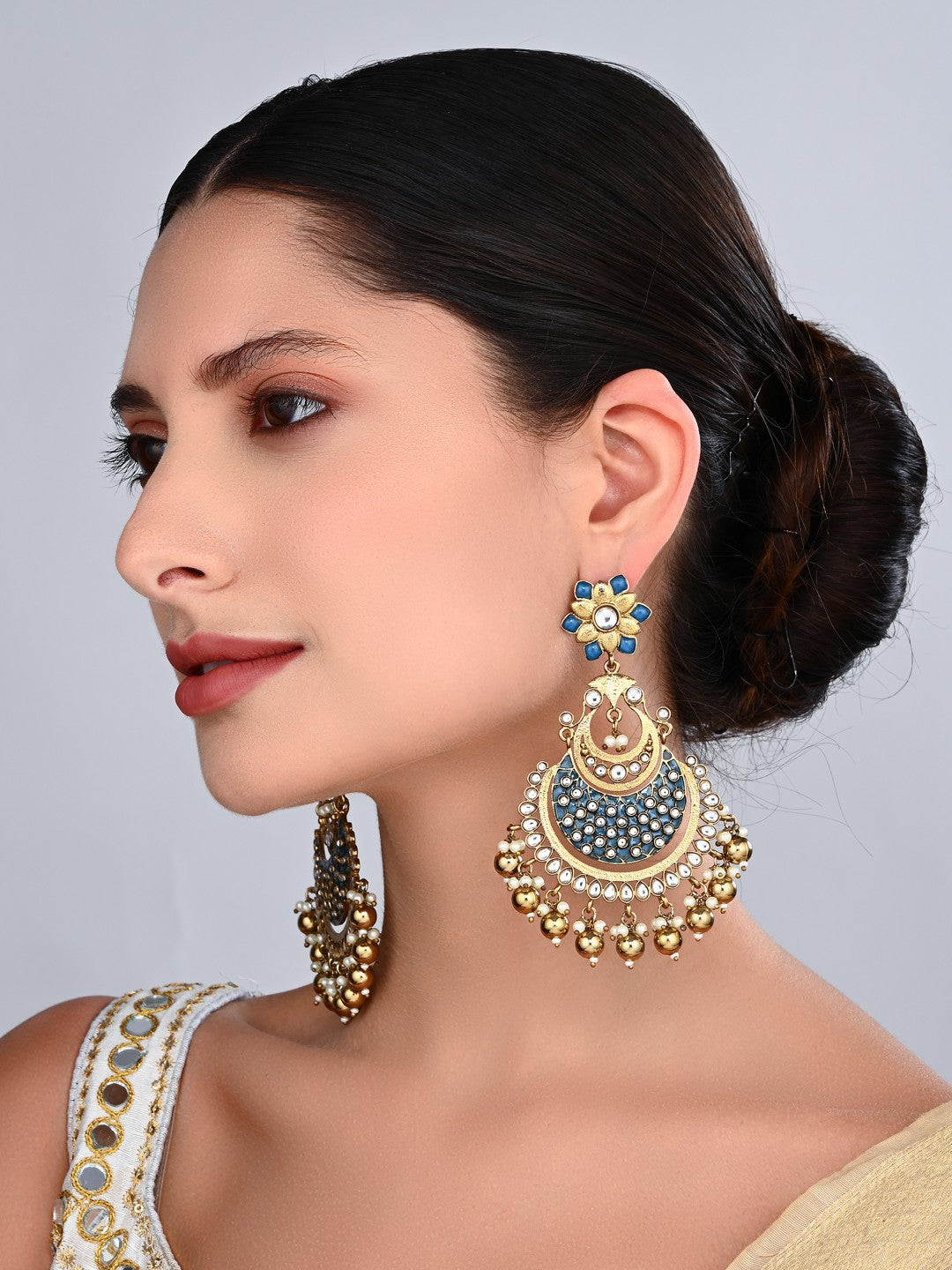 Meher Blue Meenakari Chandbali Earrings