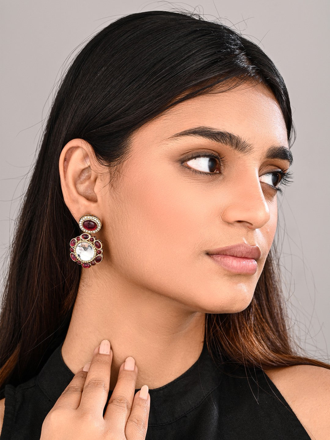 Statement earrings featuring a bold circular design with a vintage finish Wine