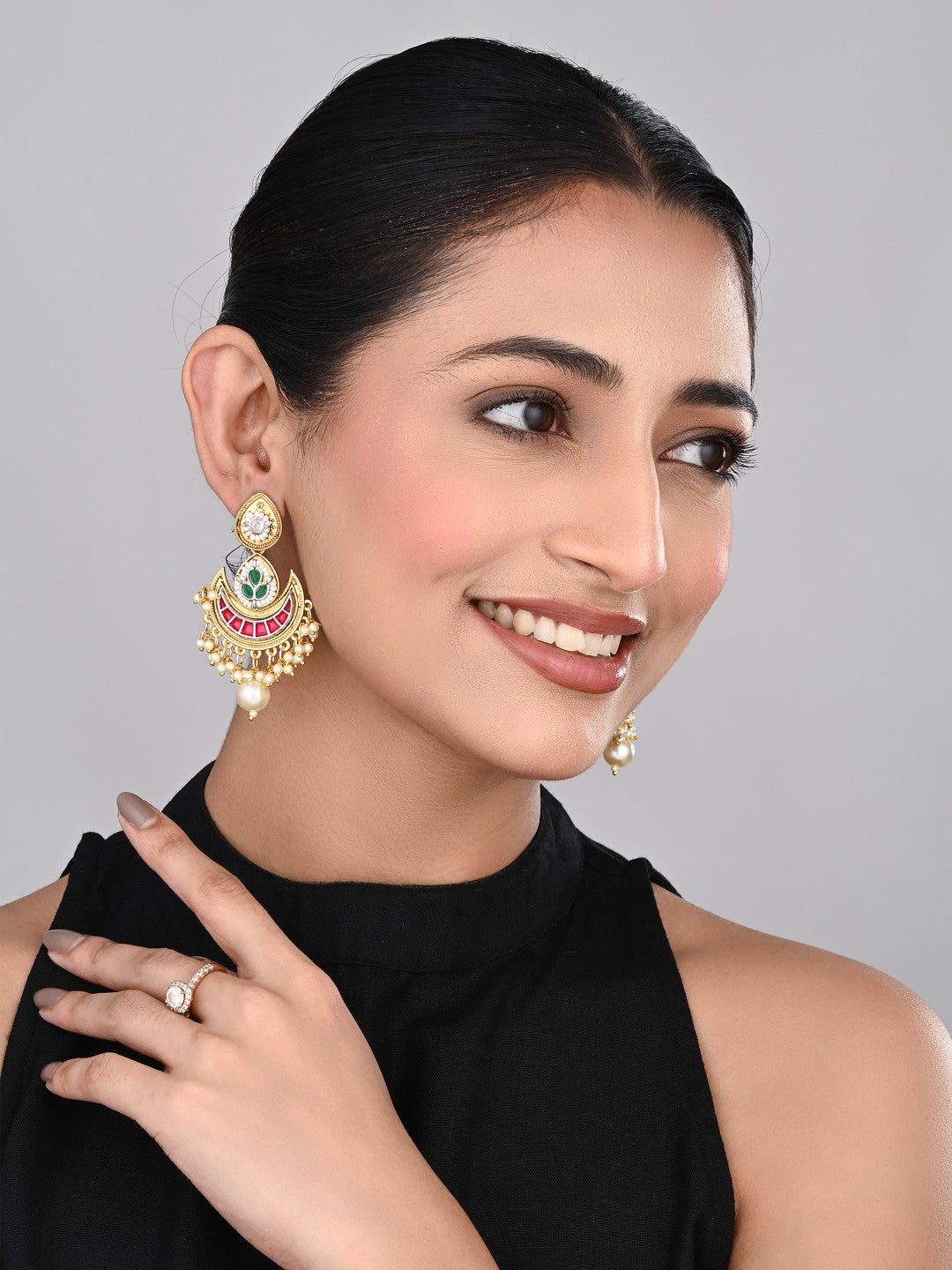 Gold-Plated Crescent Red Chandbalis