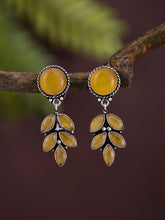Silver Oxydised finish Yellow stone work drop earring