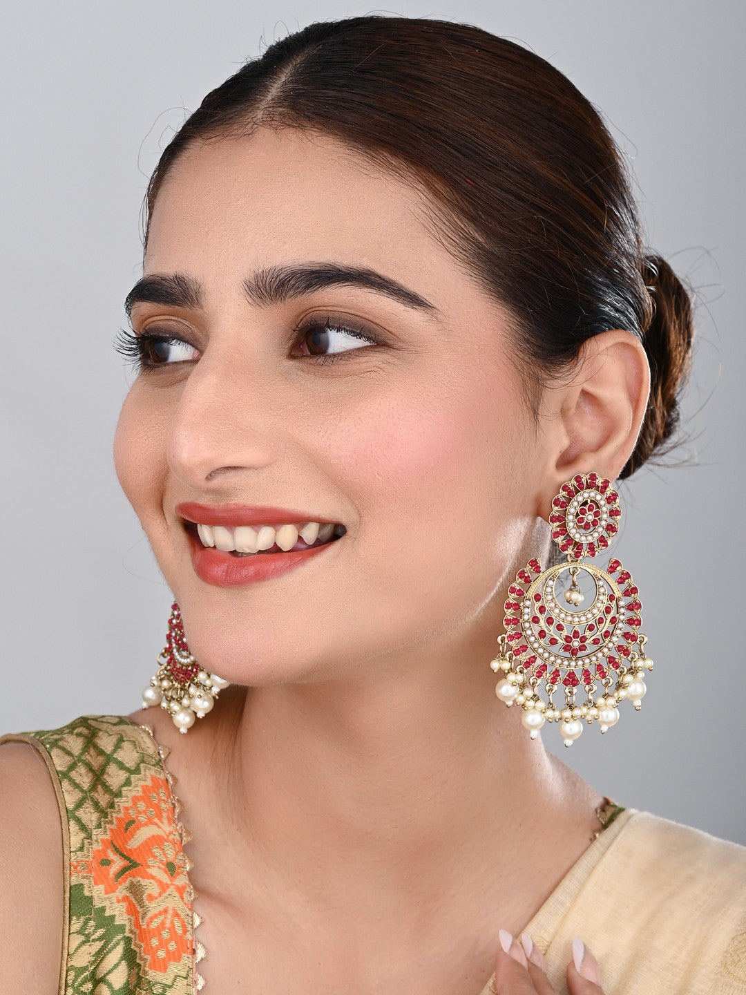 Circular Contemporary Chandbali - Red