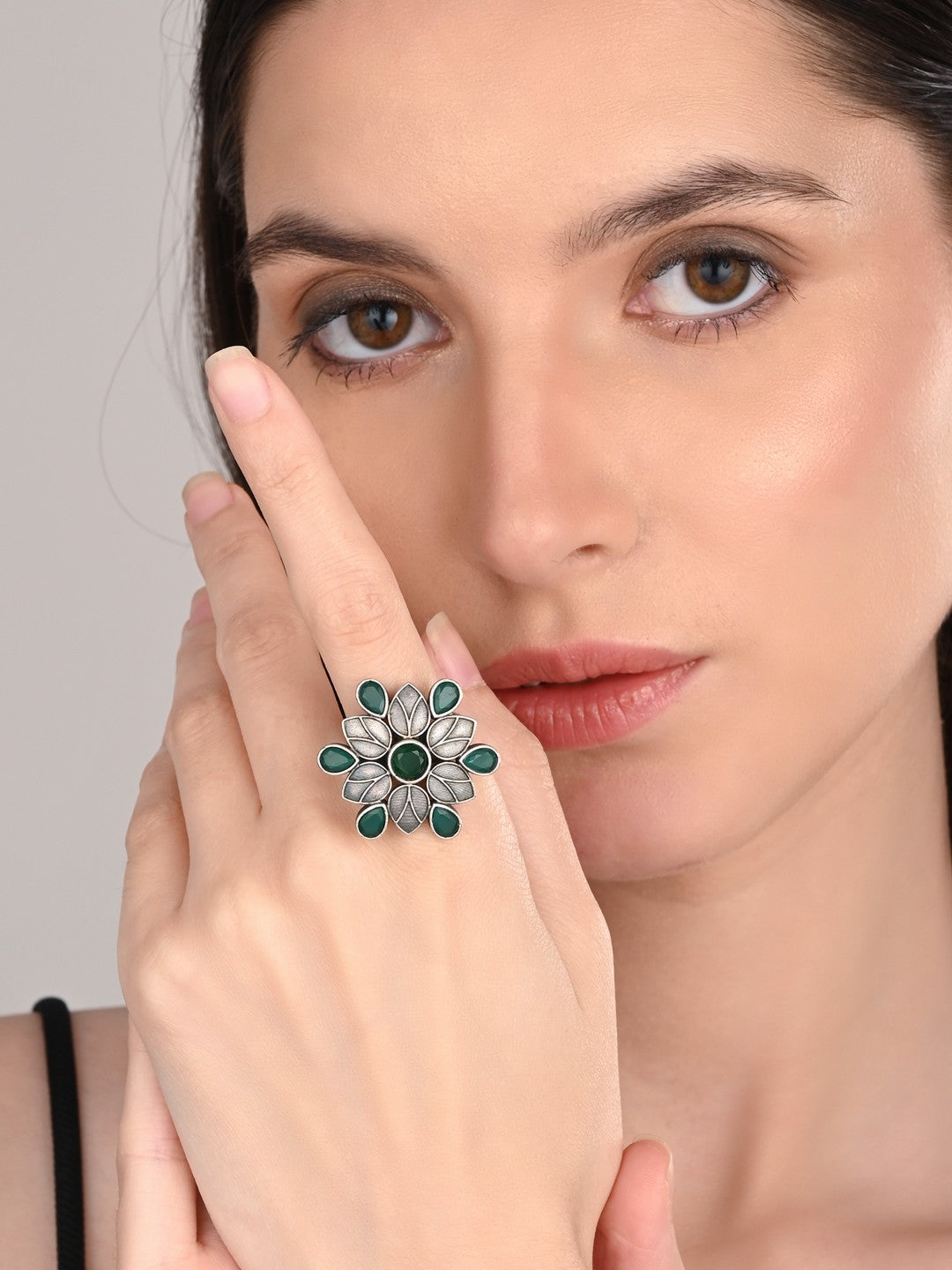 Green Ad stone adjustable geometric ring