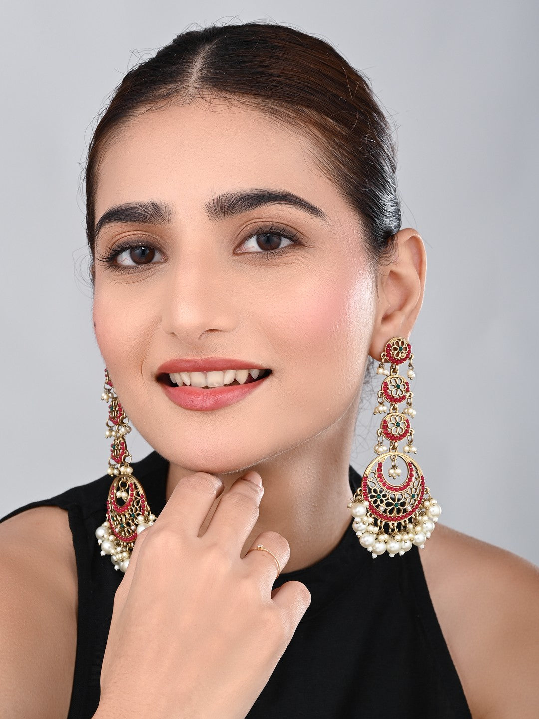 Circle Long drop Earring - Red