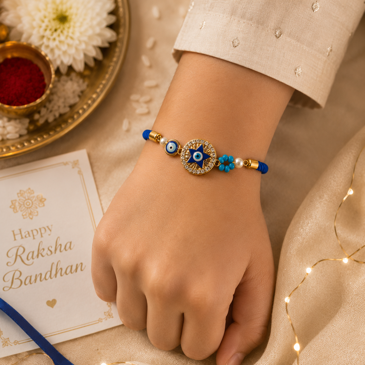 Blue Evil Eye Designer Rakhi Bracelet | Adjustable Premium Raksha Bandhan Rakhi