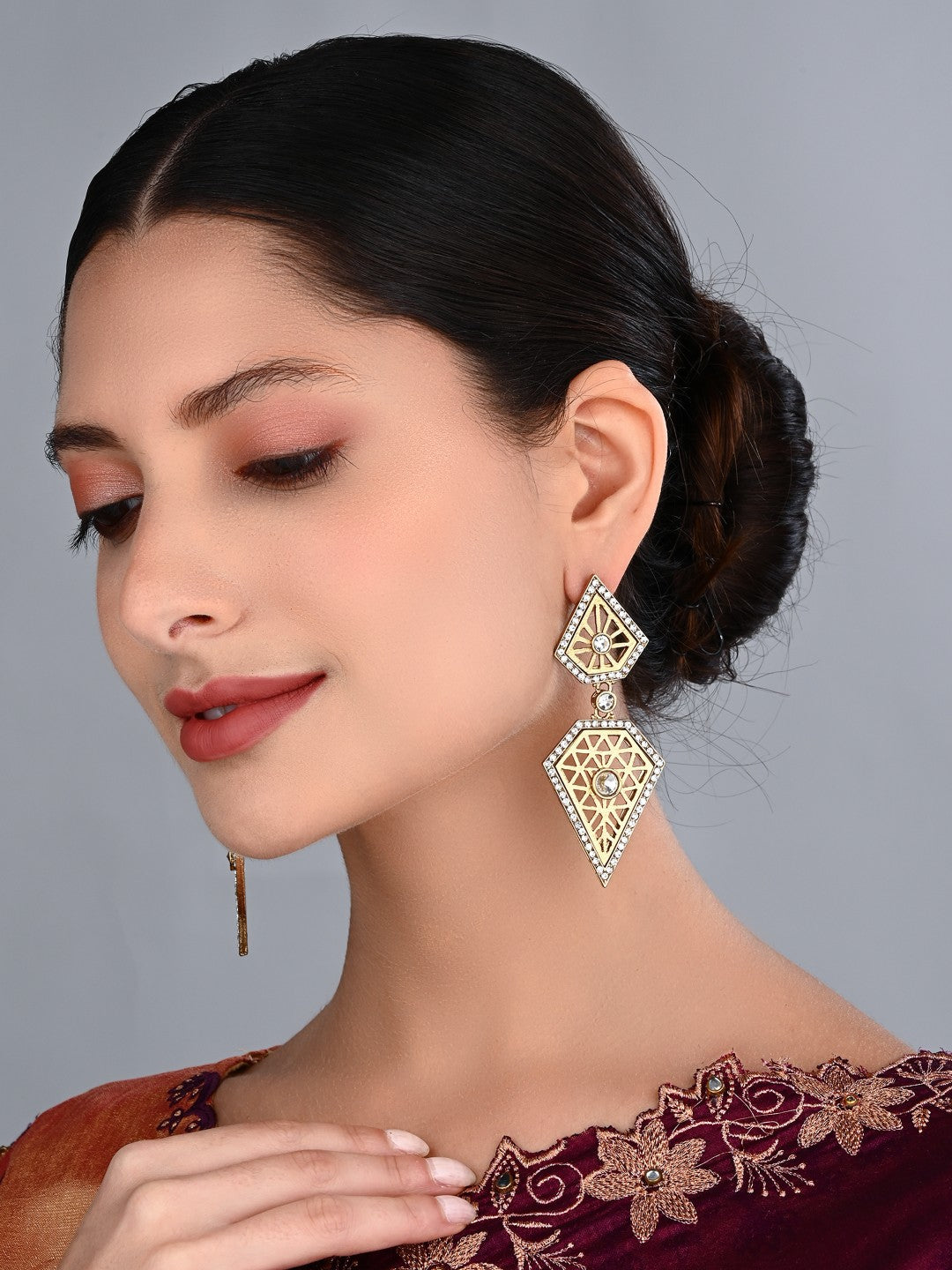 Zara Geometric Gold-Tone Crystal Drop Earrings