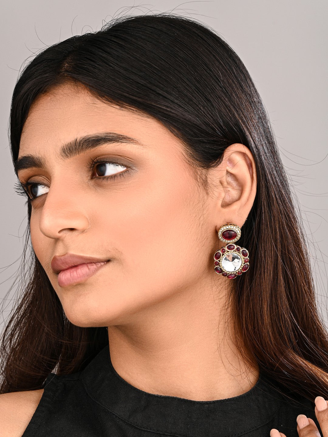 Statement earrings featuring a bold circular design with a vintage finish Wine