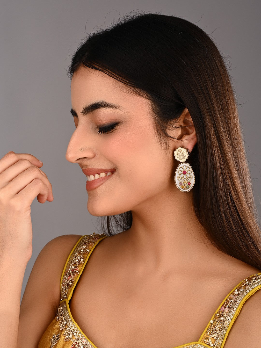 MOP Meenakari Floral Drop Earrings - Multi