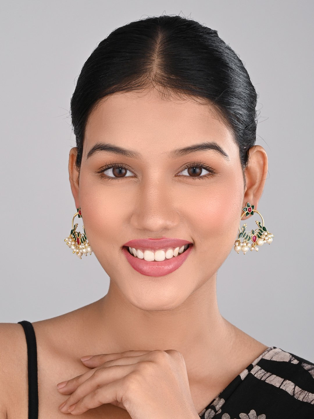 Gold-Plated Chandbali Earrings with AD Stones & Meenakari