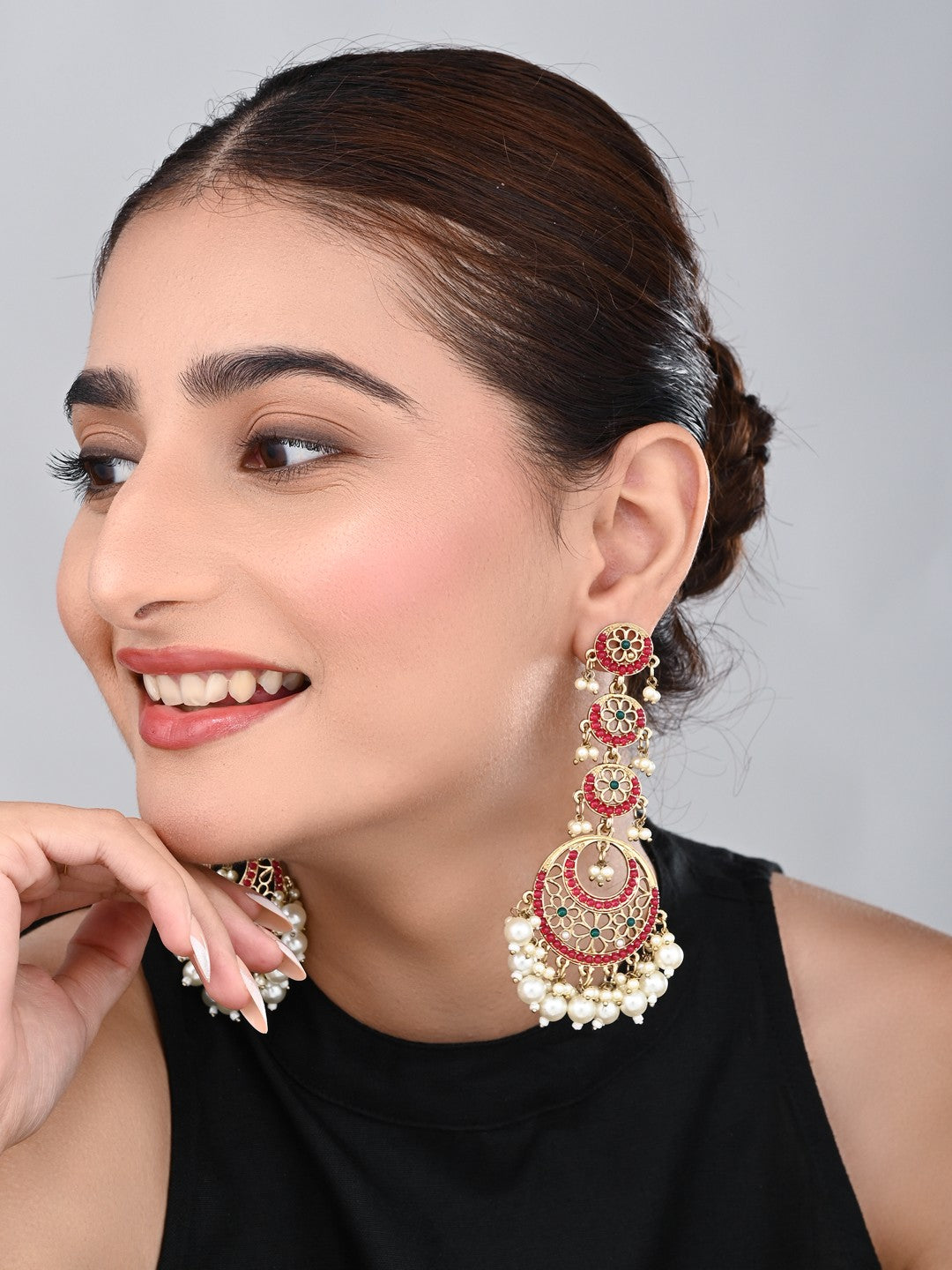 Circle Long drop Earring - Red