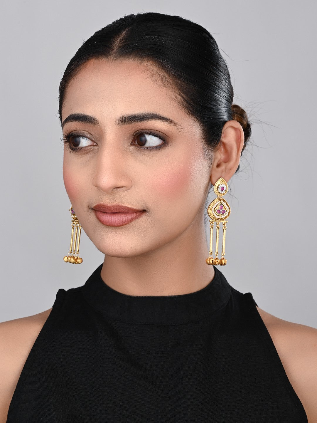 Antique Gold Temple Drop Earrings