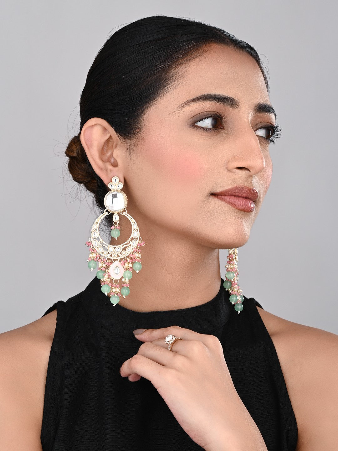 Kundan Pearl Chandbali Earrings Multi