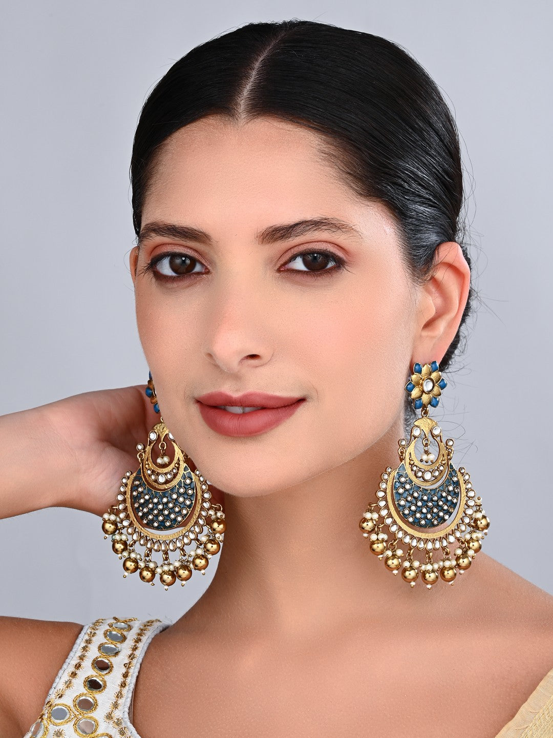 Meher Blue Meenakari Chandbali Earrings