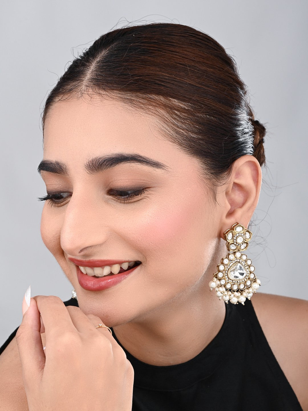Gold plated Kundan & Pearl drop Earrings