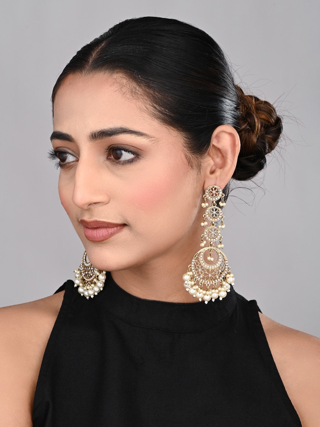 Circle Long drop Earring - Gold