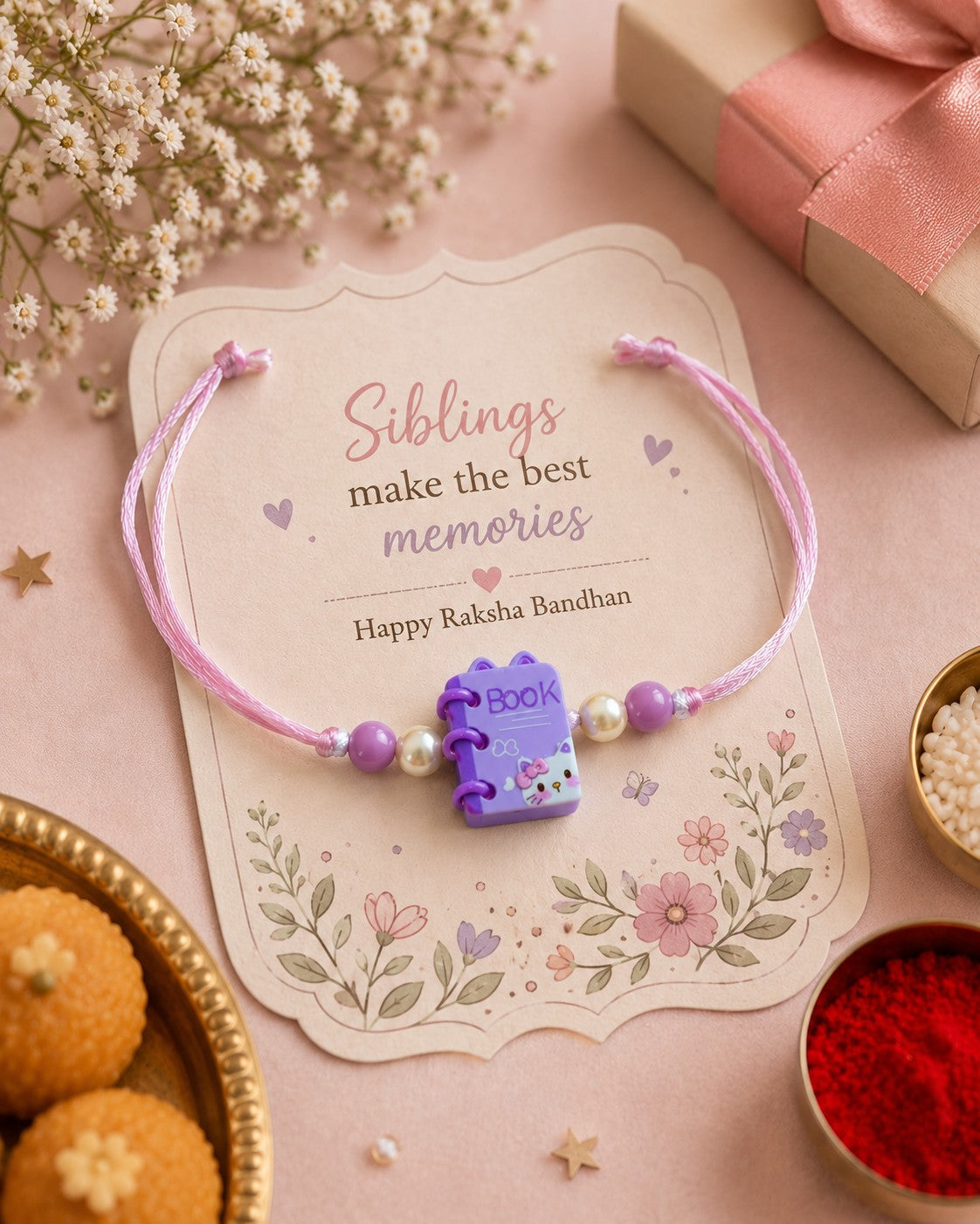 Headphones & Mini Book Charm Rakhi Set for Kids
