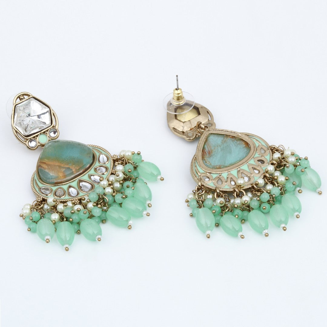 Gold plated two tone Drop Earring - Sage Green