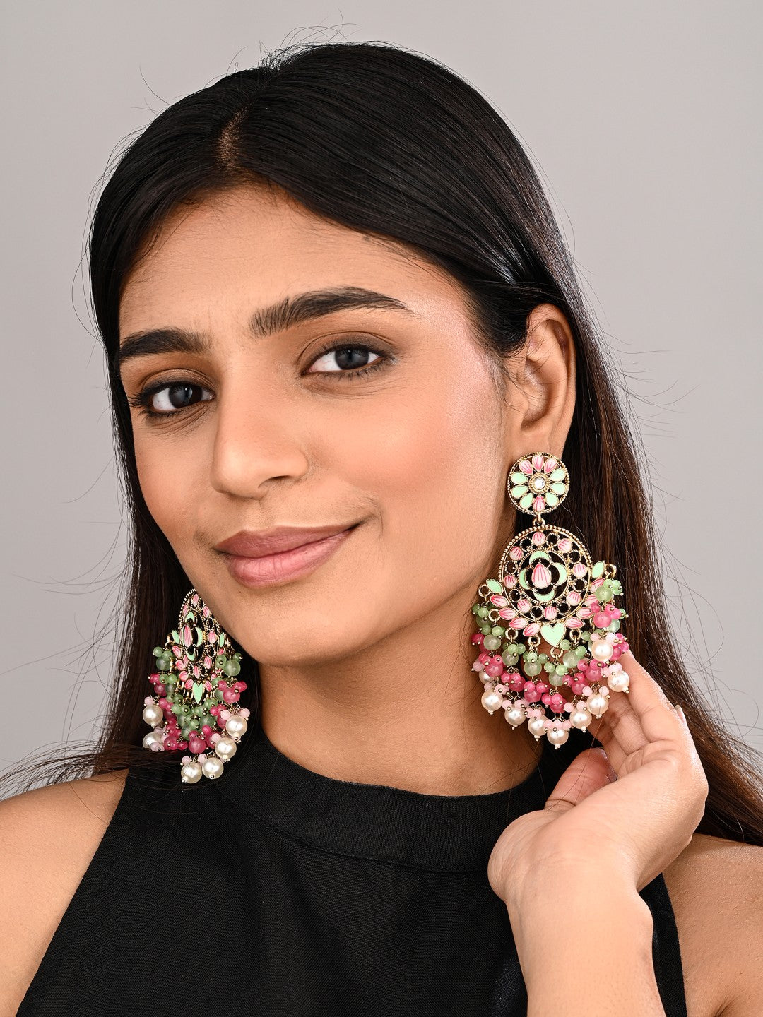 Vibrant Pink & Blue Chandelier Pearl Drop Earring