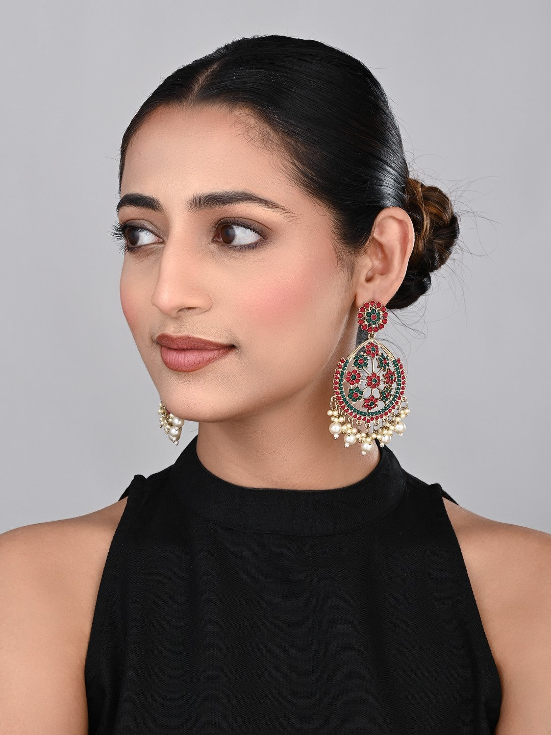 Gold-Plated Floral Motif Earrings Multi
