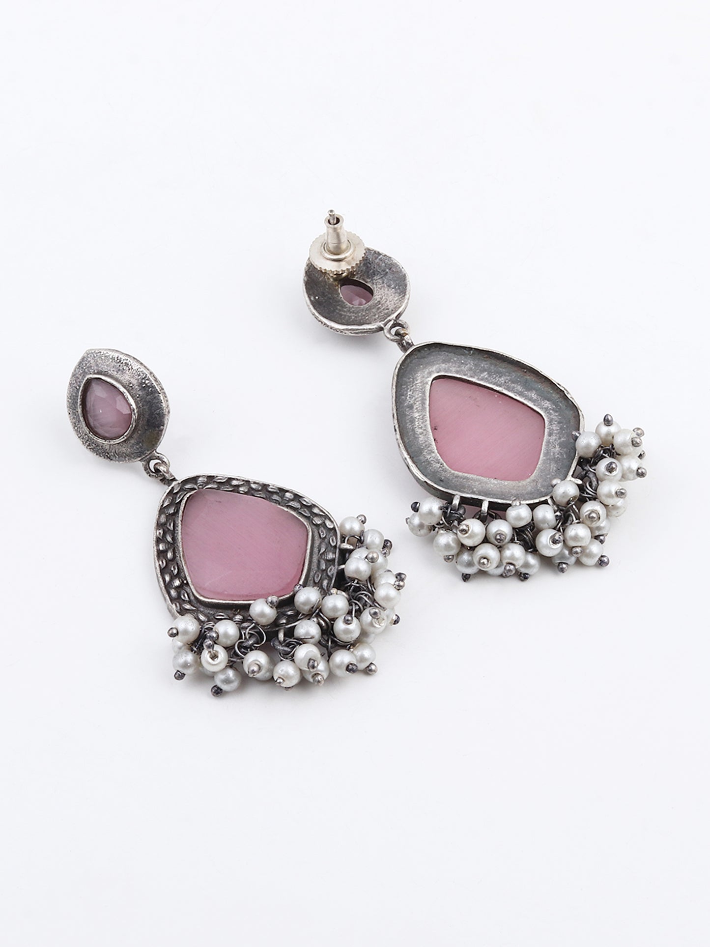 Silver Oxidised finish drop earring