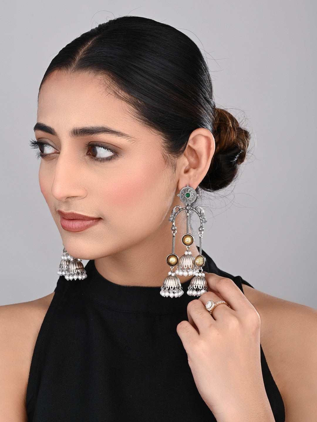 Dual tone Jhumka Earring -Silver & gold