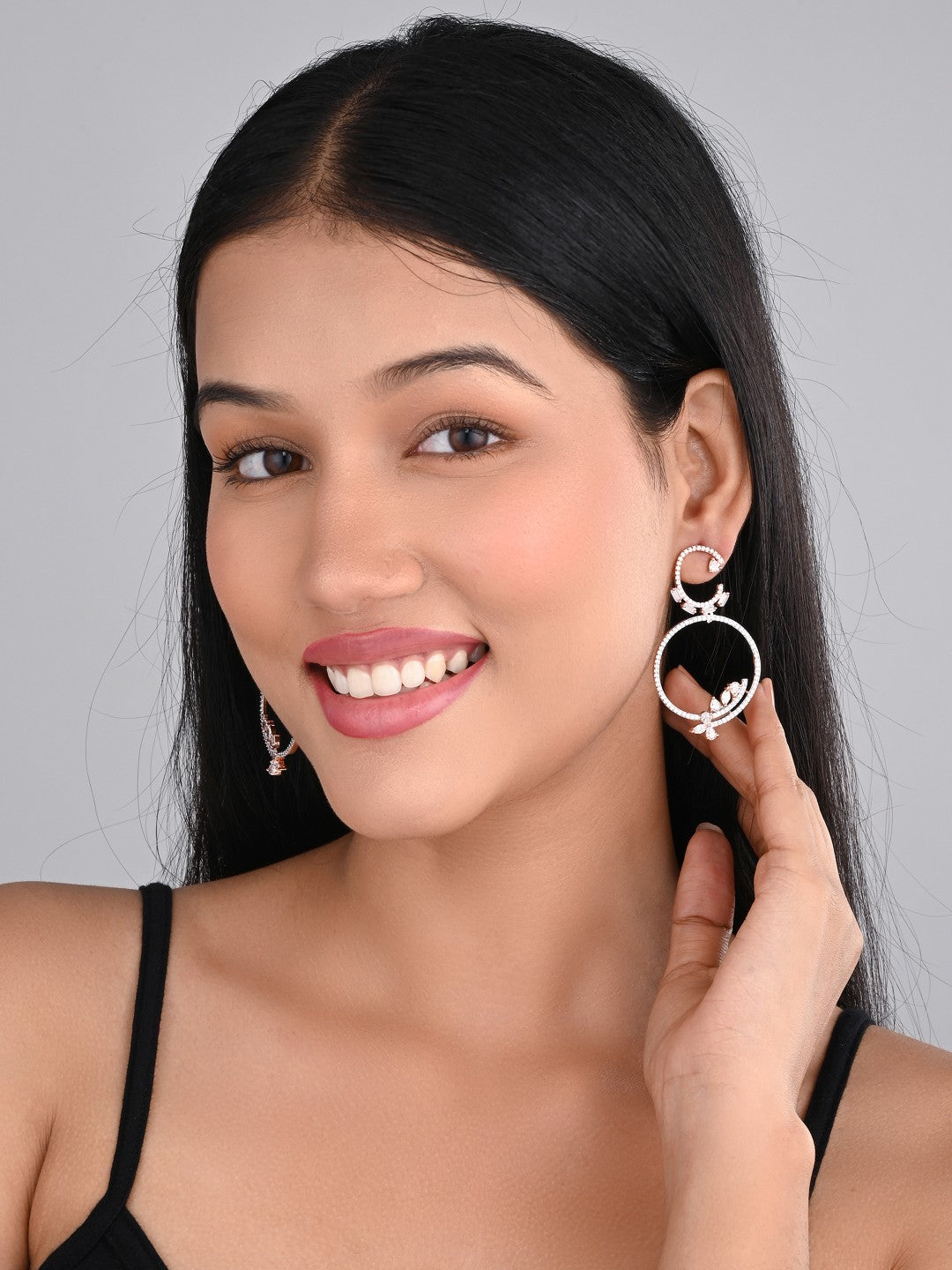 Rhodium-Plated Circular drop earring
