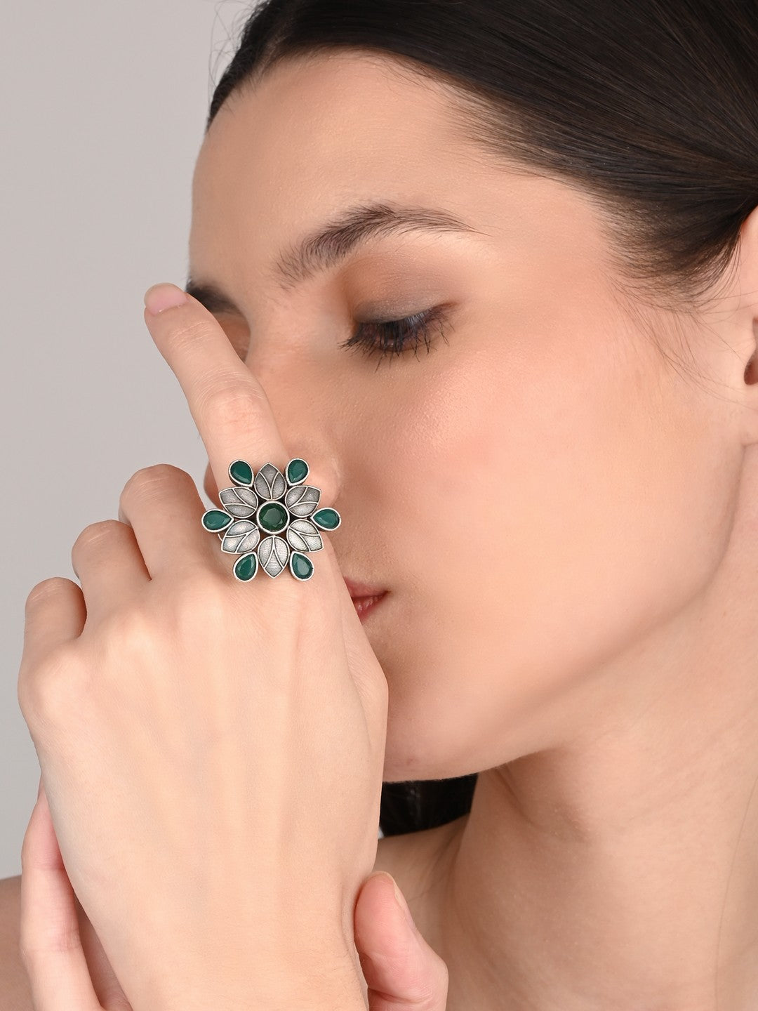 Green Ad stone adjustable geometric ring