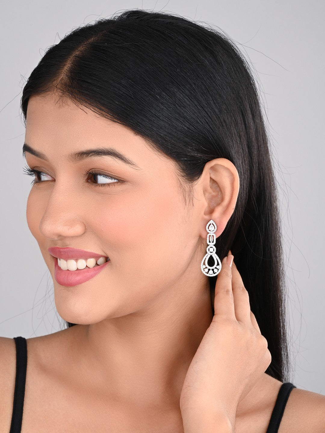 Rhodium-Plated Teardrop Earrings