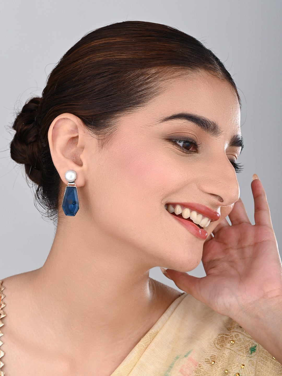 Women Silver-Plated Contemporary Drop Earrings - Navy
