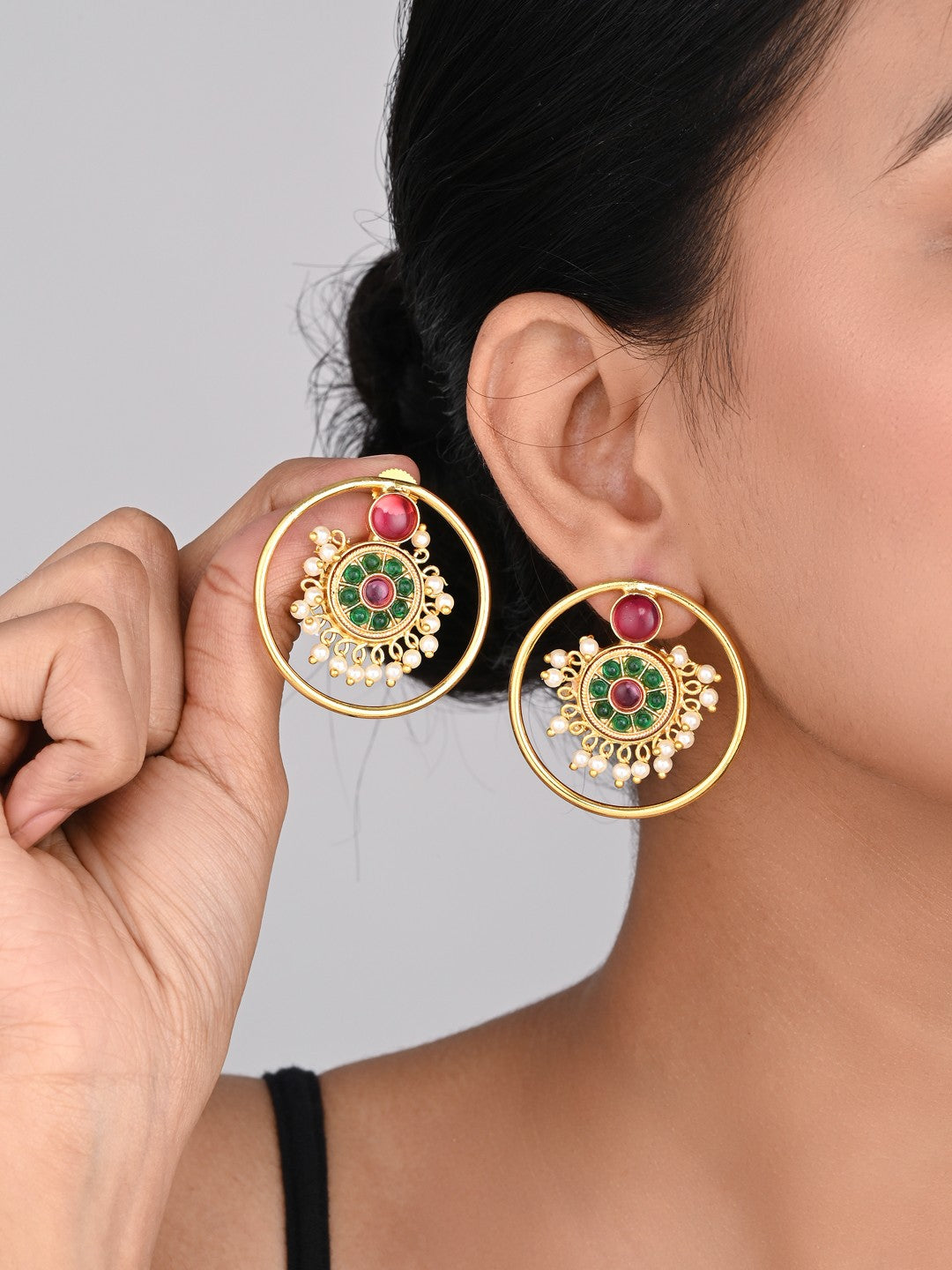 Gold plated Kundan & AD stone Circular Stud