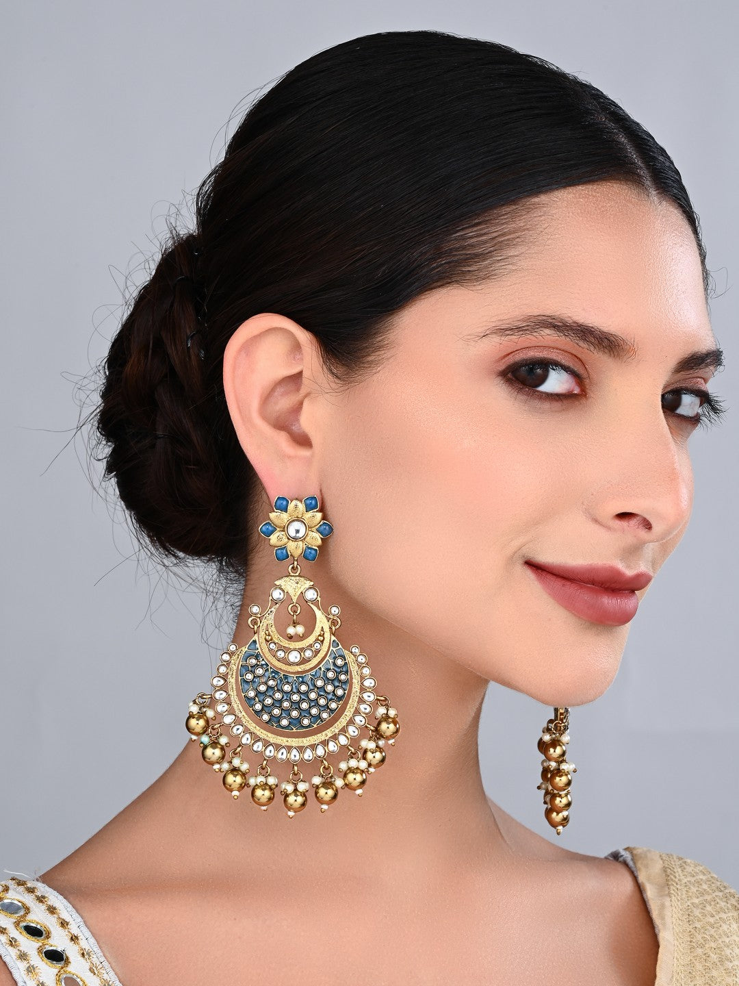 Meher Blue Meenakari Chandbali Earrings