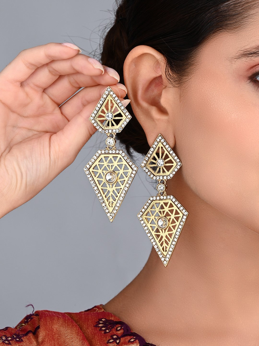 Zara Geometric Gold-Tone Crystal Drop Earrings