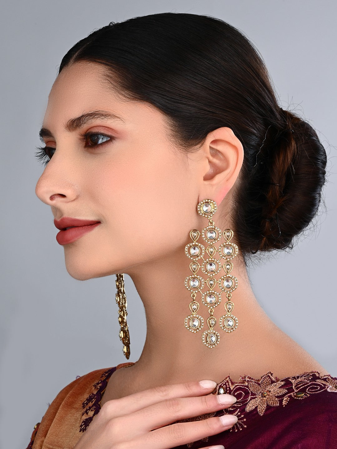 Shanaya Gold-Tone Crystal & Pearl Statement Earrings