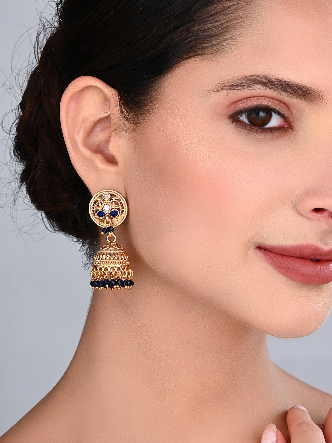 Royal Blue Stone Gold-Toned Jhumka Earrings