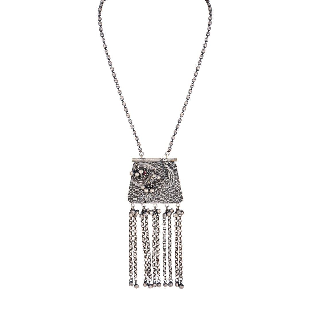 Oxidized Tribal Tassel Pendant Necklace