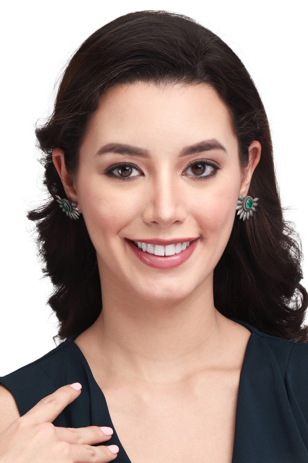 Silver Oxydised Flower Stud Earring