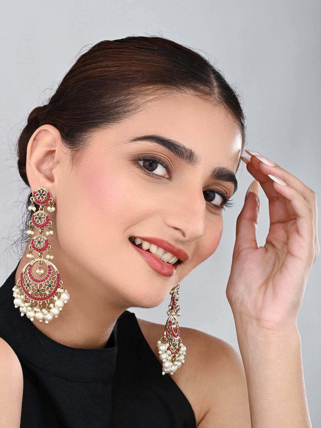 Circle Long drop Earring - Red
