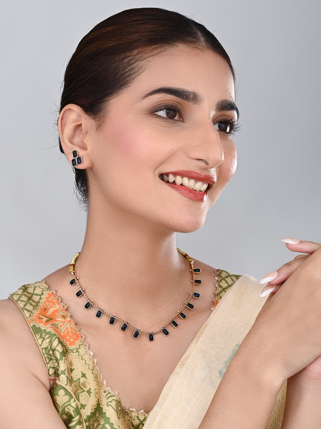 Gold Plated Delicate Necklace Set - Blue