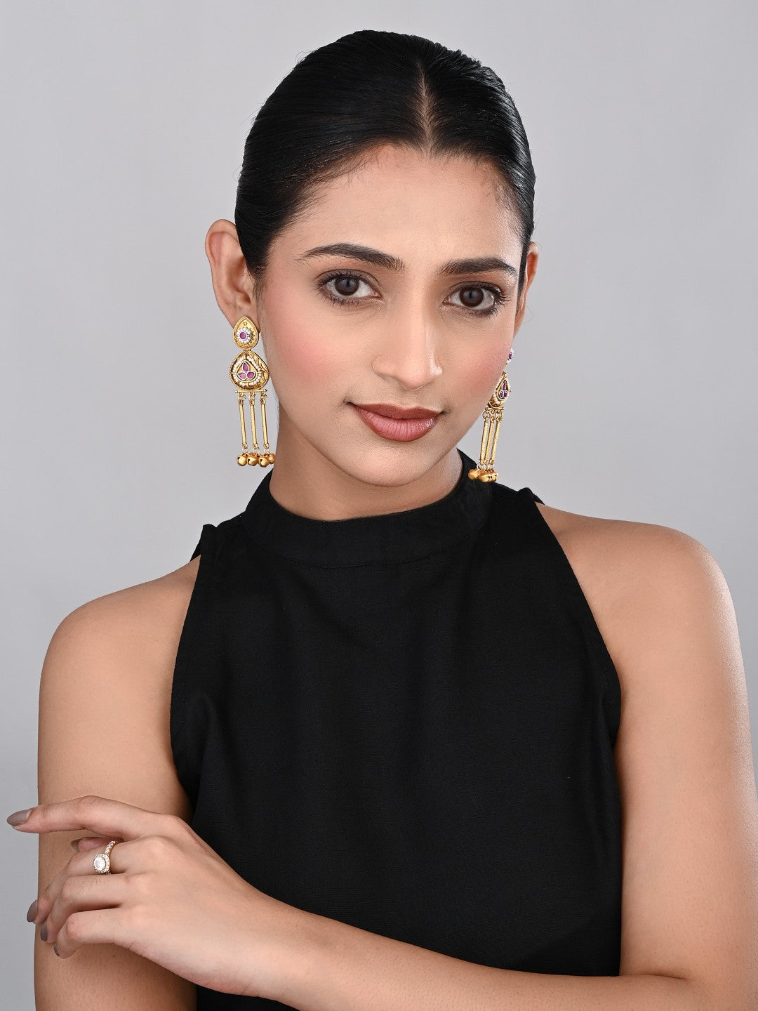 Antique Gold Temple Drop Earrings