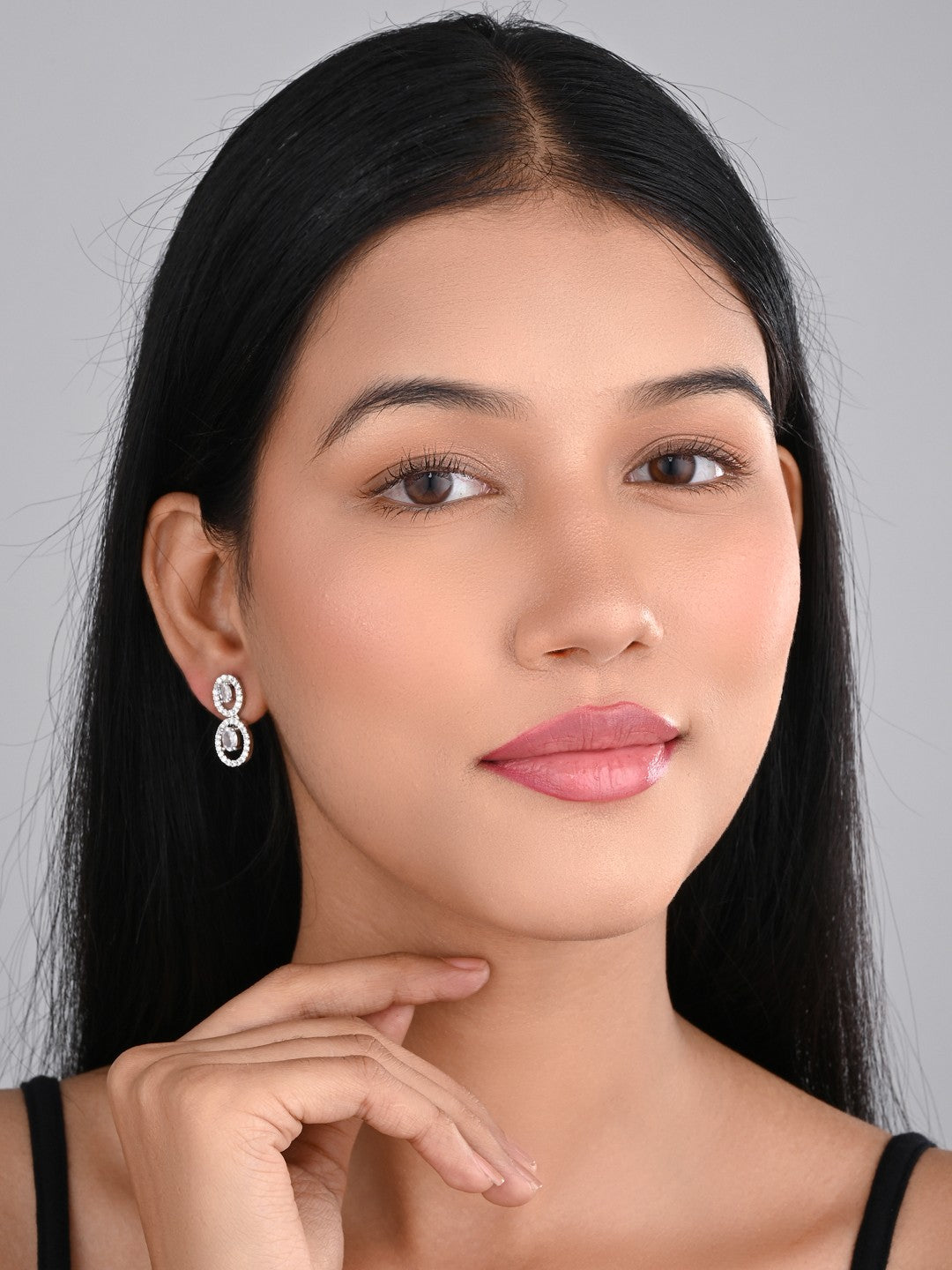 Rhodium plated Oval drop Earring Silver