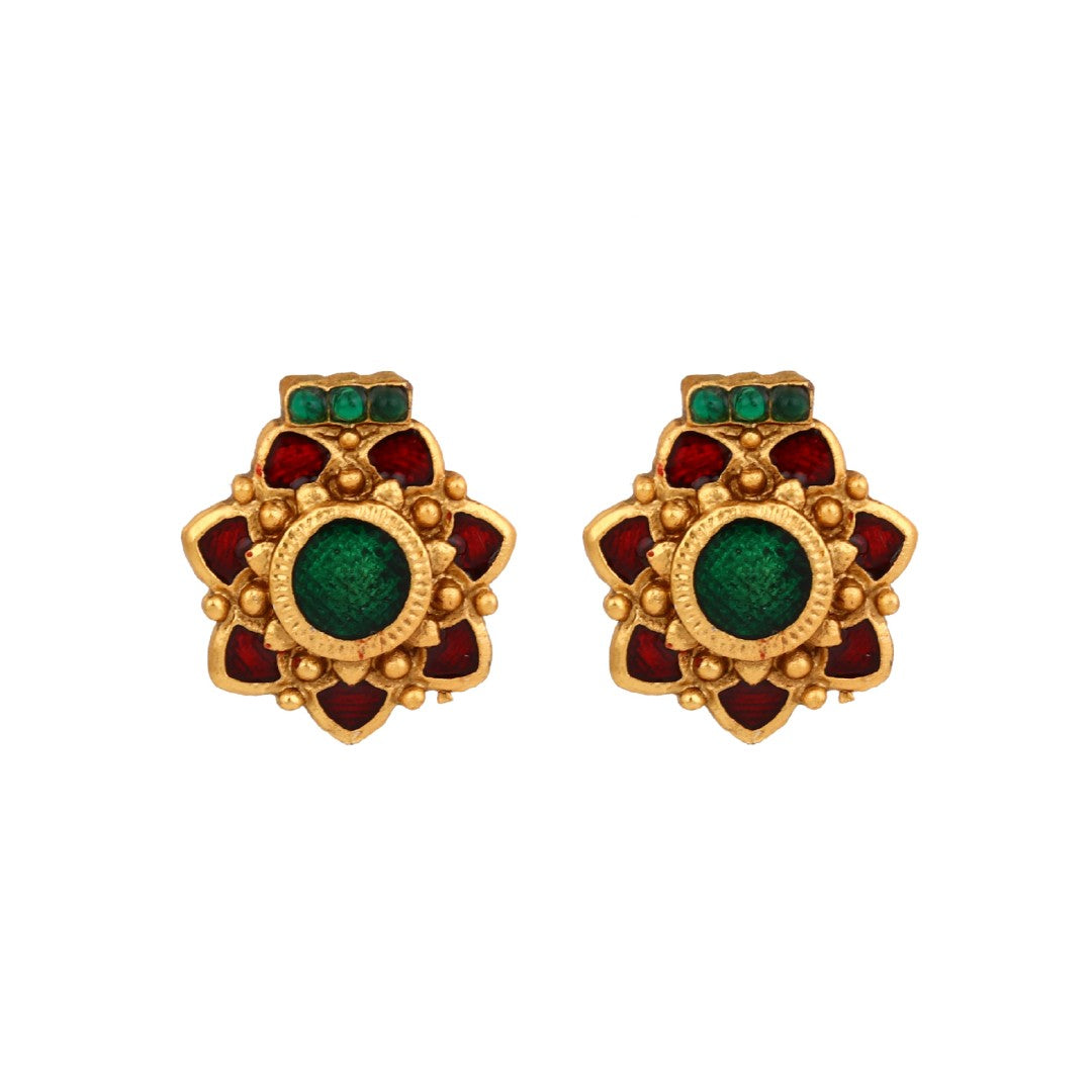 Antique Gold Goddess Motif Temple Necklace Set Green
