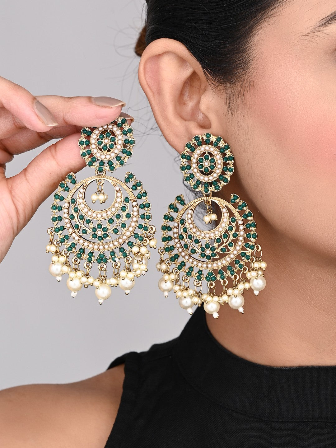 Circular Contemporary Chandbali - Green