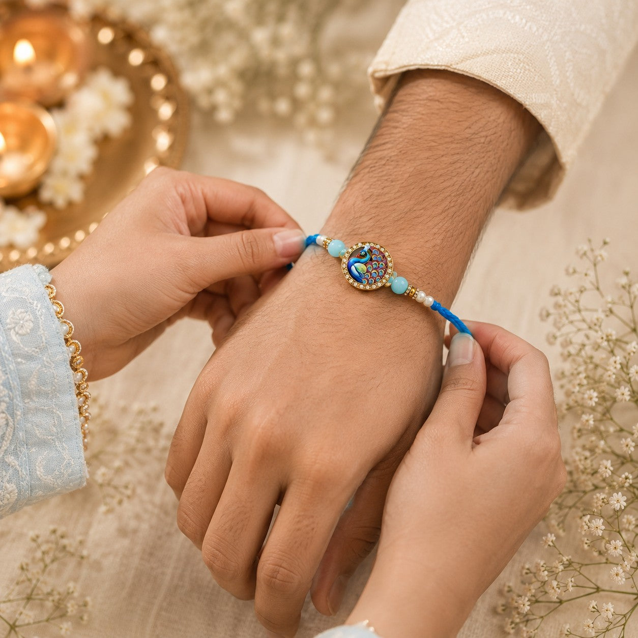 Divine Om & Peacock Rakhi Set of 2