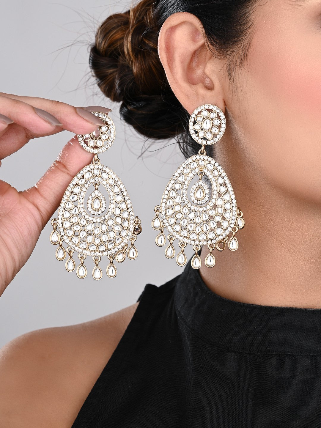 Gold plated kundan chandbali Earring