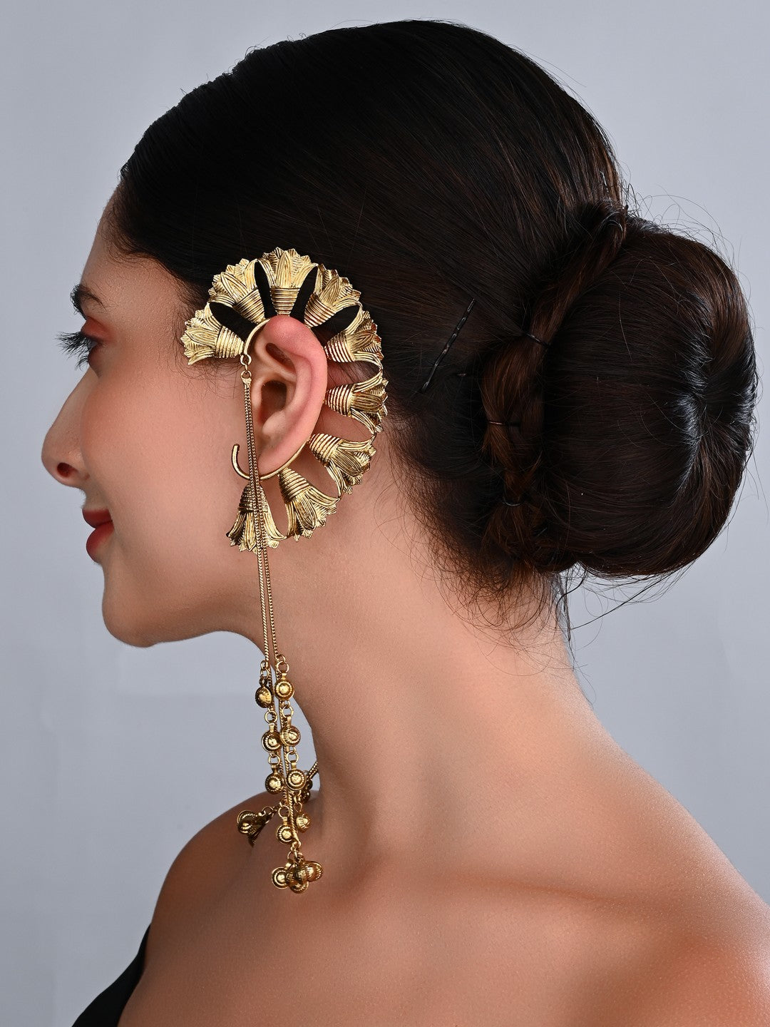 Ira Gold Floral Ear Cuff Chain Earrings