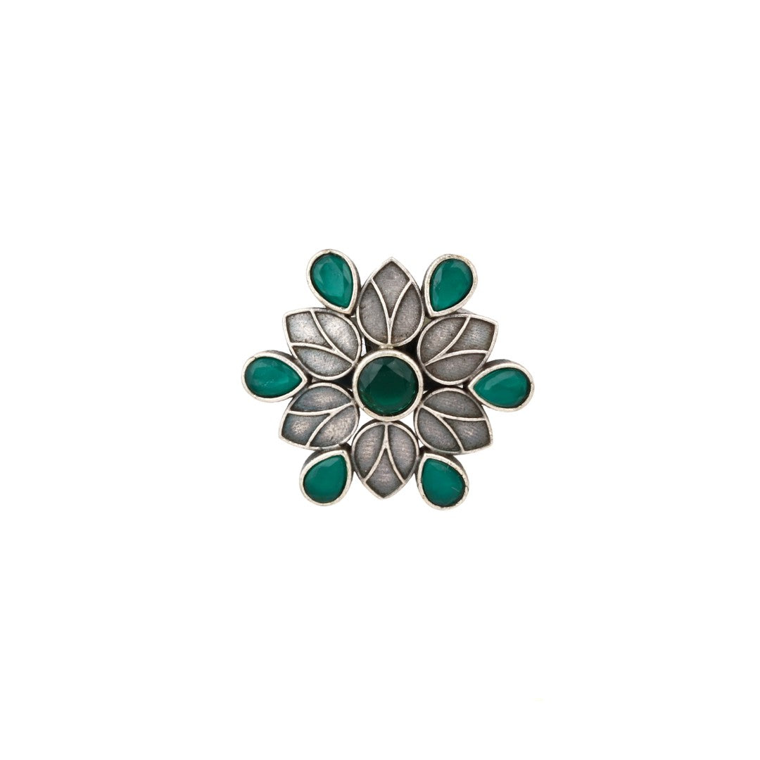 Green Ad stone adjustable geometric ring